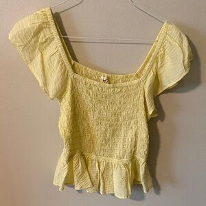 Smocked Square-Neck Peplum Blouse in Pale Yellow - Womens